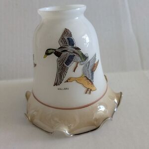 Vintage Wildlife Ducks White Glass Lamp Shade Globe. Mallards.